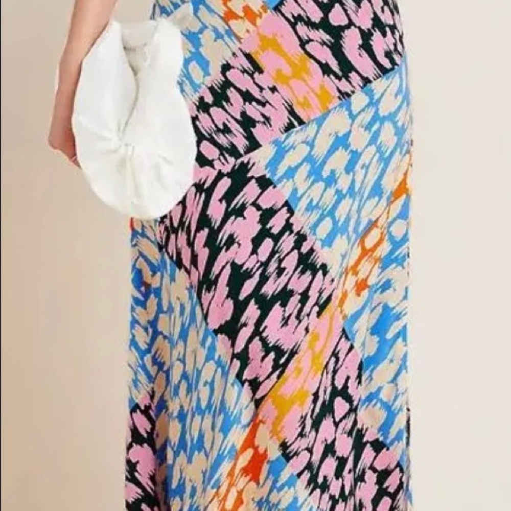 Anthro Corey Lynn Carlter midi skirt with blue orange pink and green pattern